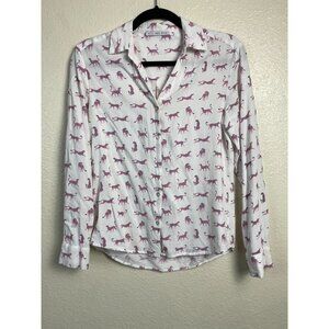 Easy Wear Womens Top size Small Animal Cheetah White Pink Long Sleeve Novelty